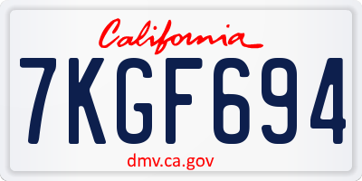 CA license plate 7KGF694