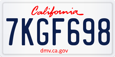 CA license plate 7KGF698