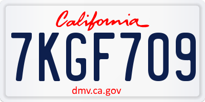 CA license plate 7KGF709