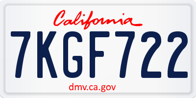 CA license plate 7KGF722