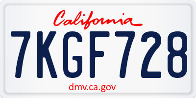 CA license plate 7KGF728
