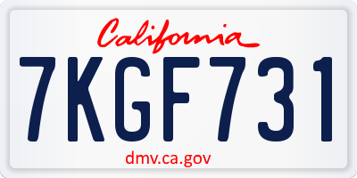 CA license plate 7KGF731