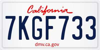 CA license plate 7KGF733