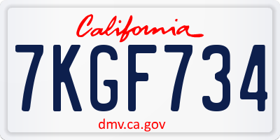 CA license plate 7KGF734