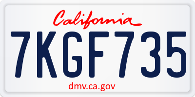 CA license plate 7KGF735