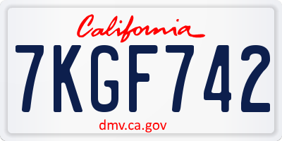 CA license plate 7KGF742