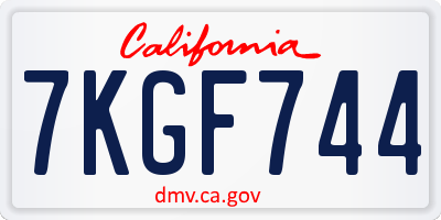 CA license plate 7KGF744