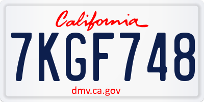 CA license plate 7KGF748