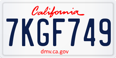 CA license plate 7KGF749