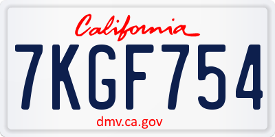 CA license plate 7KGF754
