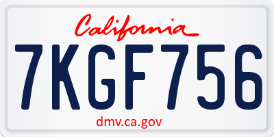 CA license plate 7KGF756