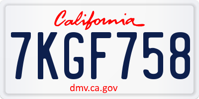 CA license plate 7KGF758