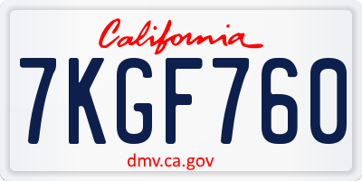 CA license plate 7KGF760