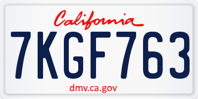 CA license plate 7KGF763