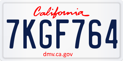 CA license plate 7KGF764
