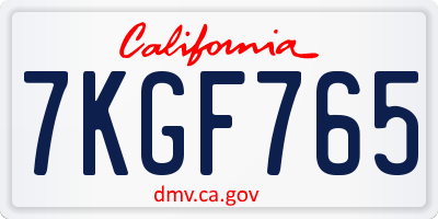 CA license plate 7KGF765