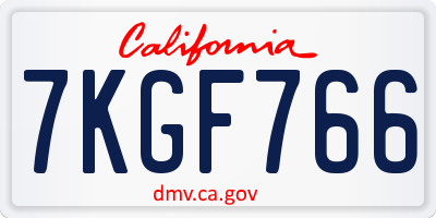 CA license plate 7KGF766