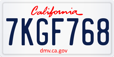 CA license plate 7KGF768