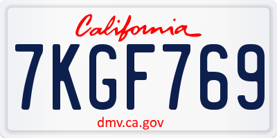 CA license plate 7KGF769