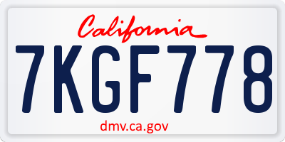 CA license plate 7KGF778