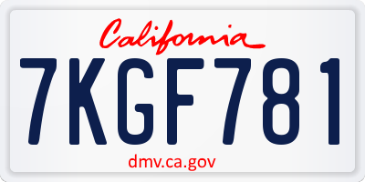CA license plate 7KGF781