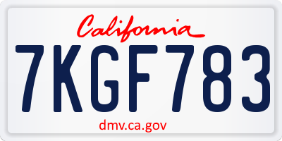CA license plate 7KGF783