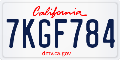 CA license plate 7KGF784