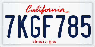 CA license plate 7KGF785