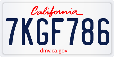 CA license plate 7KGF786