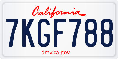 CA license plate 7KGF788