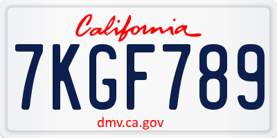 CA license plate 7KGF789
