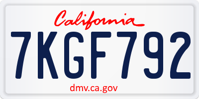CA license plate 7KGF792