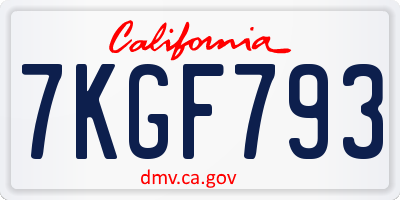 CA license plate 7KGF793