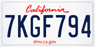CA license plate 7KGF794