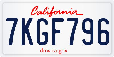 CA license plate 7KGF796
