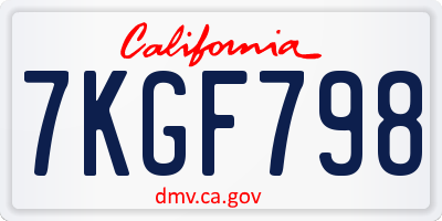 CA license plate 7KGF798