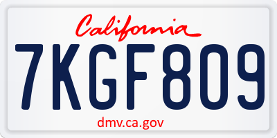 CA license plate 7KGF809