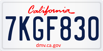 CA license plate 7KGF830