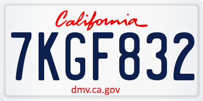 CA license plate 7KGF832