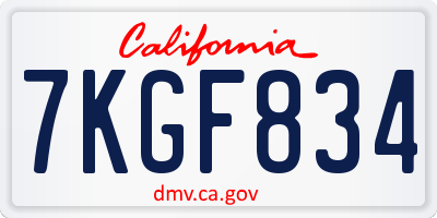 CA license plate 7KGF834