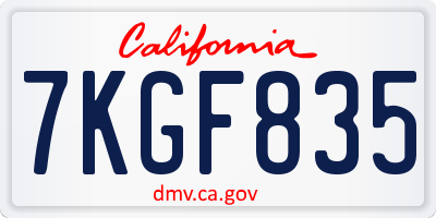CA license plate 7KGF835