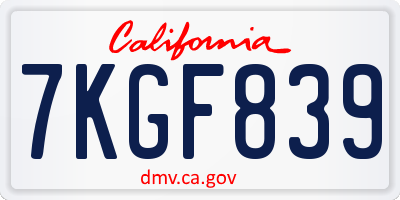 CA license plate 7KGF839