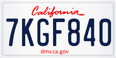 CA license plate 7KGF840