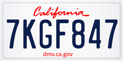CA license plate 7KGF847