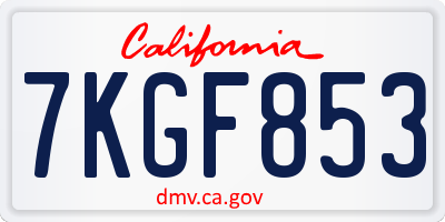 CA license plate 7KGF853