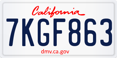 CA license plate 7KGF863