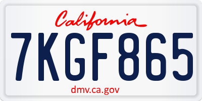 CA license plate 7KGF865