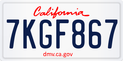 CA license plate 7KGF867