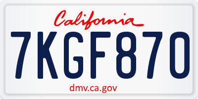 CA license plate 7KGF870