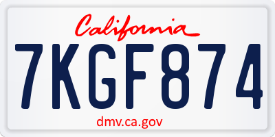 CA license plate 7KGF874